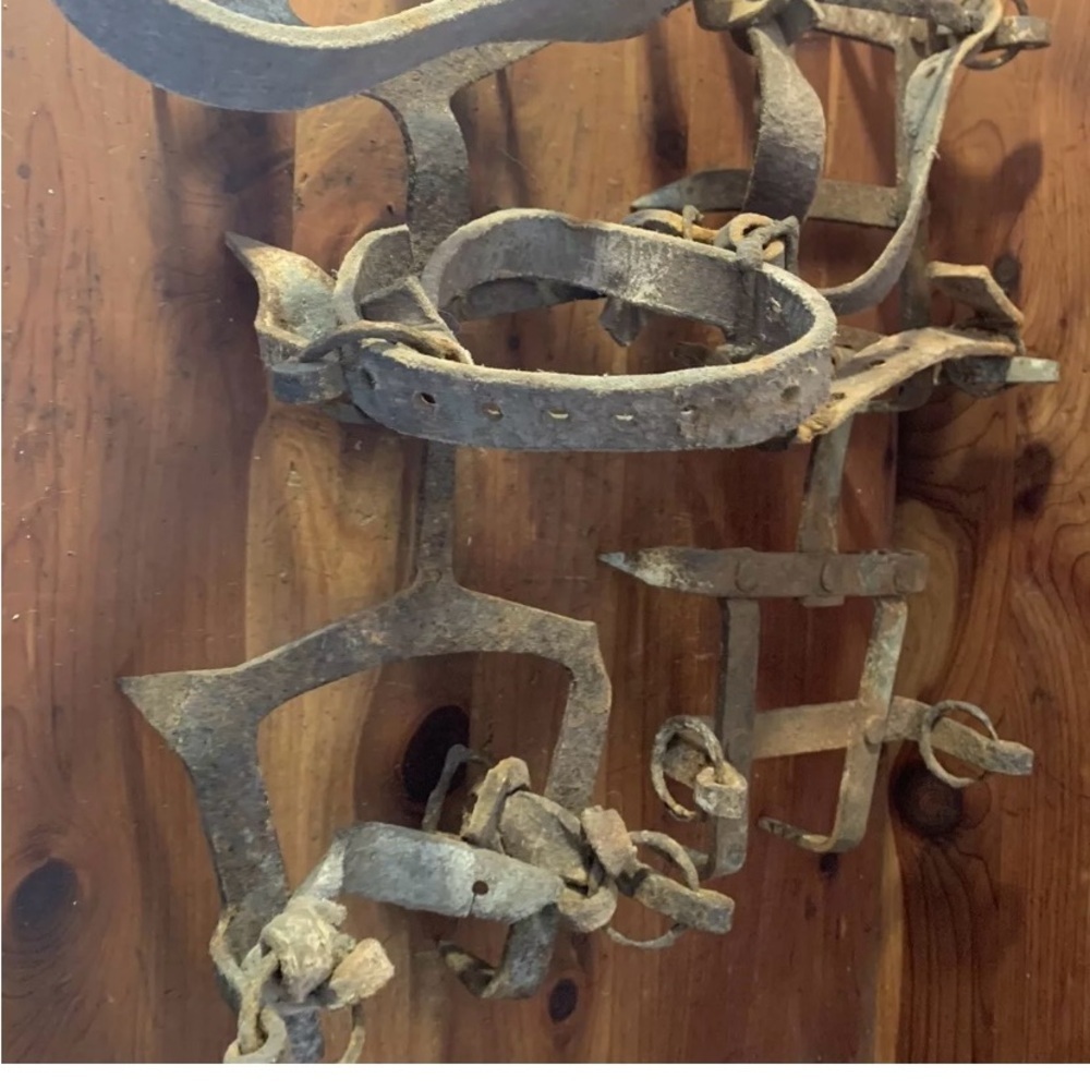 Vintage Pair Of Crampons Military Ice Cleats With Leather Strapping- Militaria - Picture 10 of 15